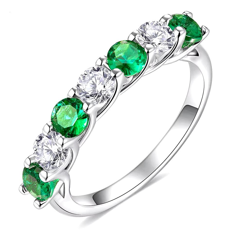 Dazzle Dime® Gemstone Moissanite Eternity Band with Birthstone Accents in 925 Sterling Silver