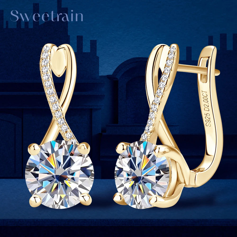 2 Carat Moissanite Hoop Earrings – 925 Sterling Silver with 18K White Gold Plating | GRA Certified