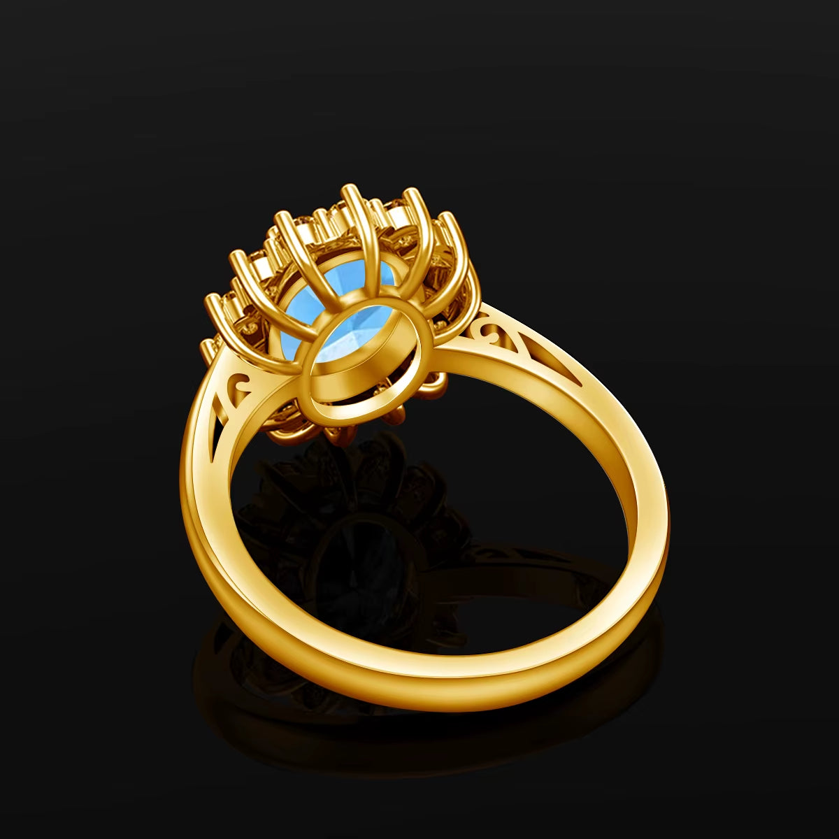 Dazzle Dime® Oval Cut 8x10mm Aquamarine Ring | 18K Gold-Plated Sterling Silver | Elegant Birthstone & Wedding Jewelry