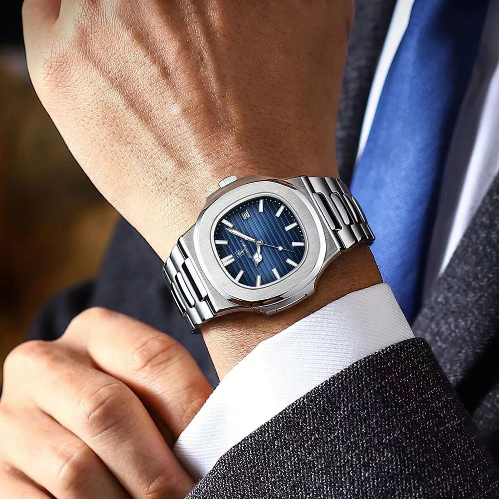 Waterproof Male Clock Luminous Date Stainless Steel Square Quartz Men Watch Reloj Hombre