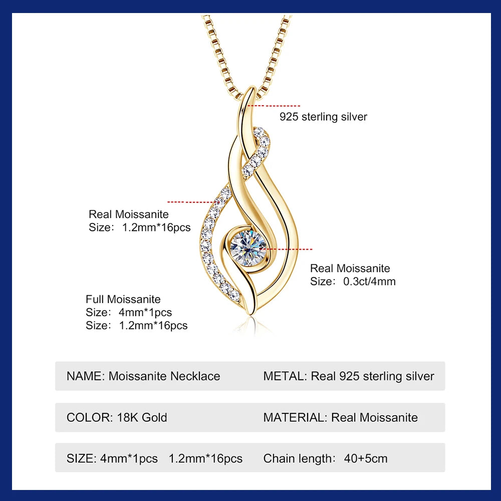 Full Moissanite Twisted Pendant Necklace – 925 Silver with 18K Gold Plating | GRA Certified