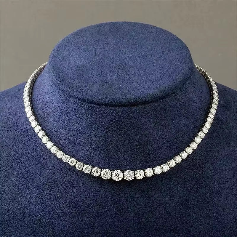 Dazzle Dime® Riviera Moissanite Tennis Necklace – 925 Sterling Silver, Gradient Full Moissanite Choker with Certificate