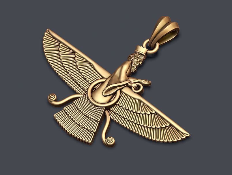 Dazzle Dime 925 Sterling Silver Base 18k Gold Plated Faravahar Ahura Mazda Pendant Embrace Ancient Wisdom DAZZLE DIME®