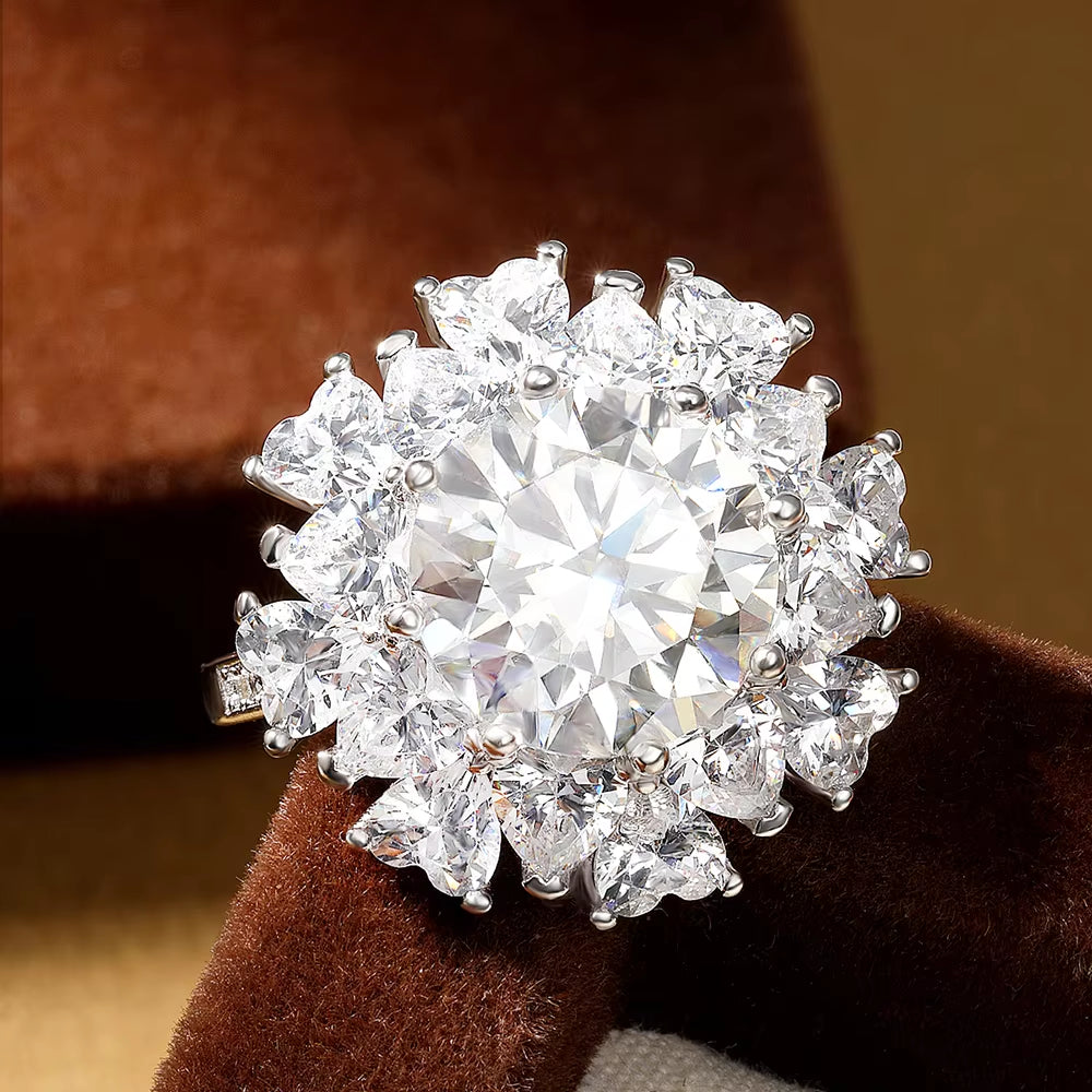 5 Carat D Color Moissanite Engagement Ring for Women – 925 Sterling Silver, 18K White Gold-Plated, GRA Certified