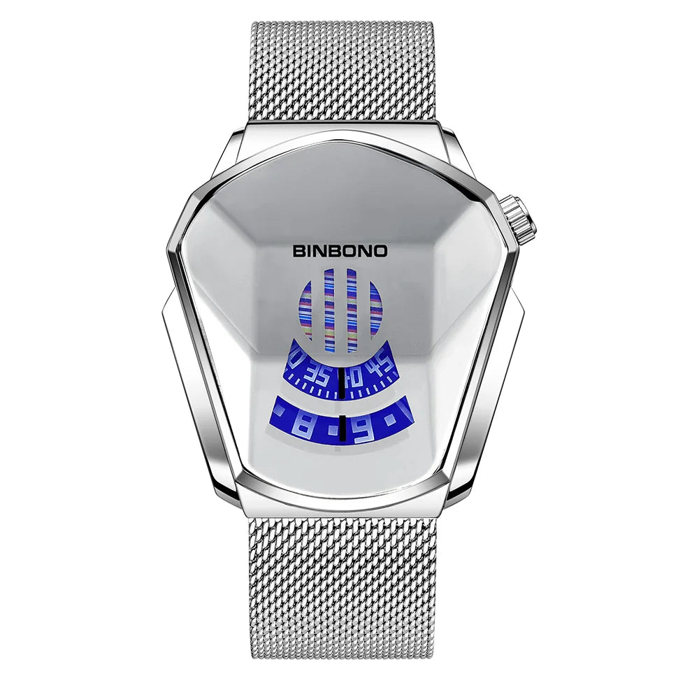 BINBOND Men's Fashion Motorcycle Concept Watch | Luminous Quartz Mesh Steel Band with Touch Screen