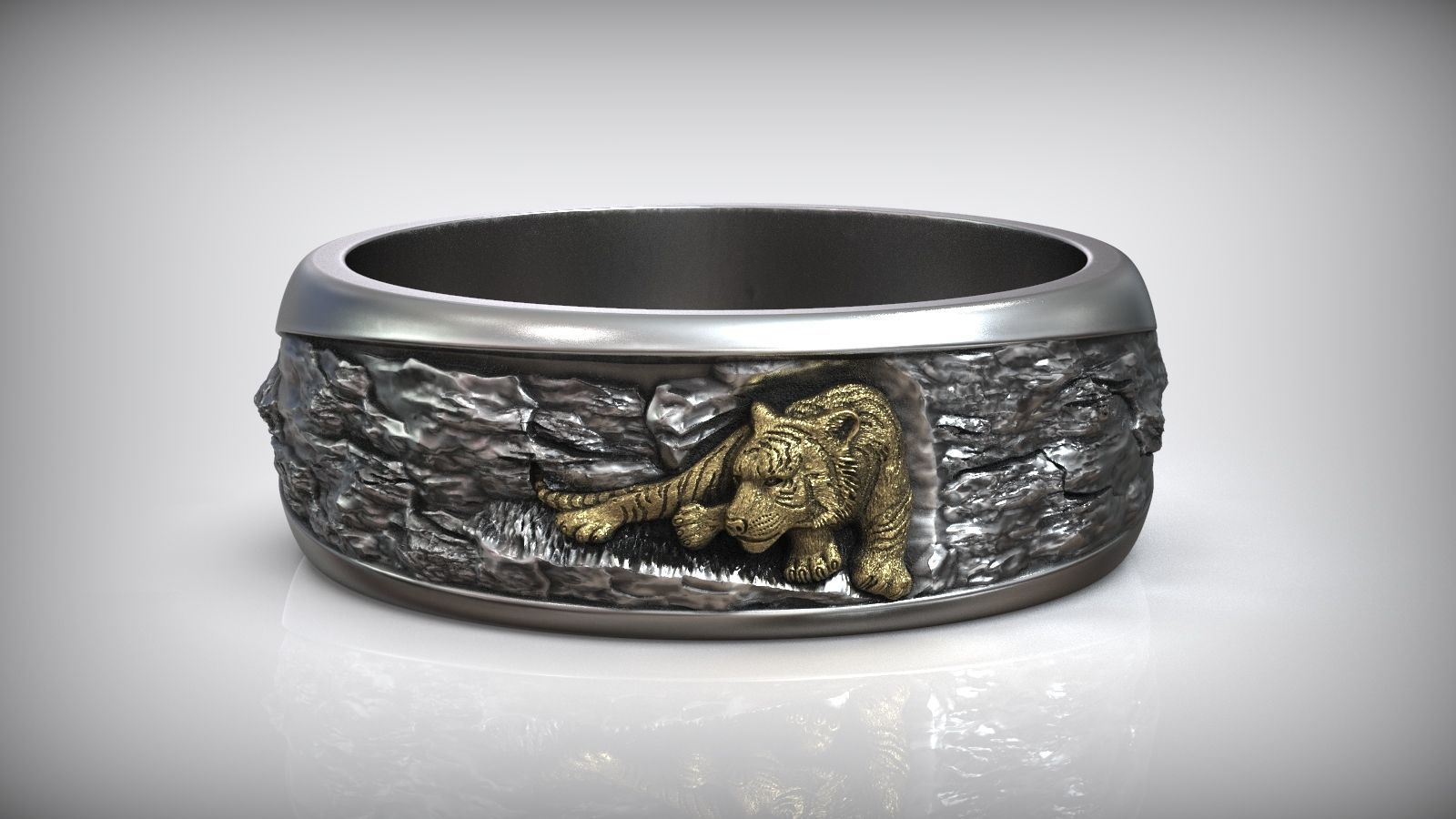 Tiger Ring Gold Rock Mountain Wedding Band DAZZLE DIME®