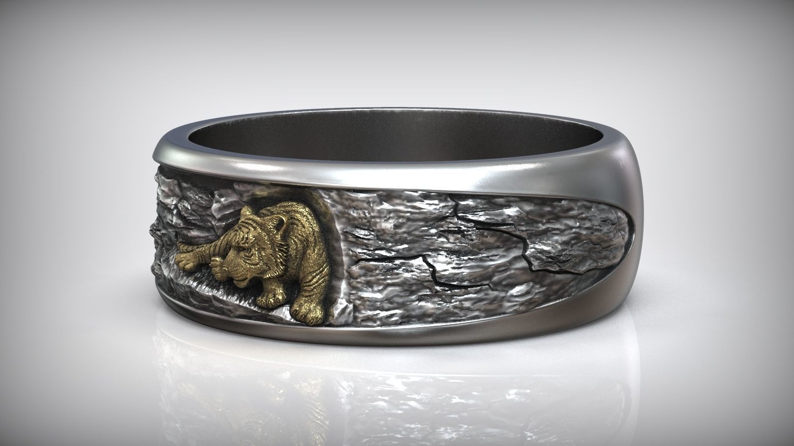 Tiger Ring Gold Rock Mountain Wedding Band DAZZLE DIME®