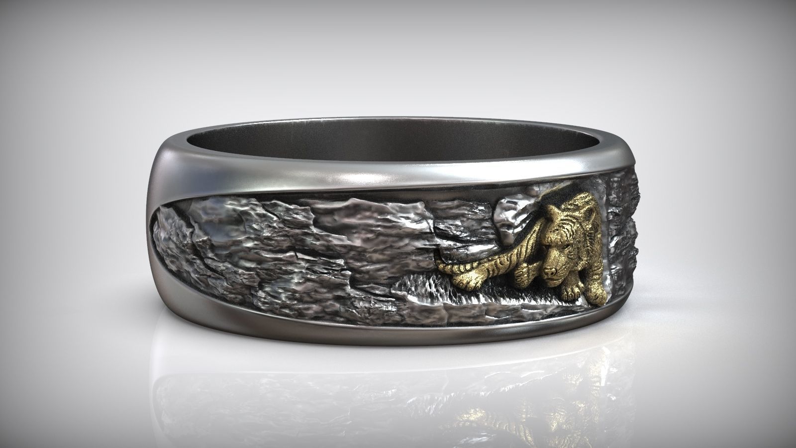 Tiger Ring Gold Rock Mountain Wedding Band DAZZLE DIME®