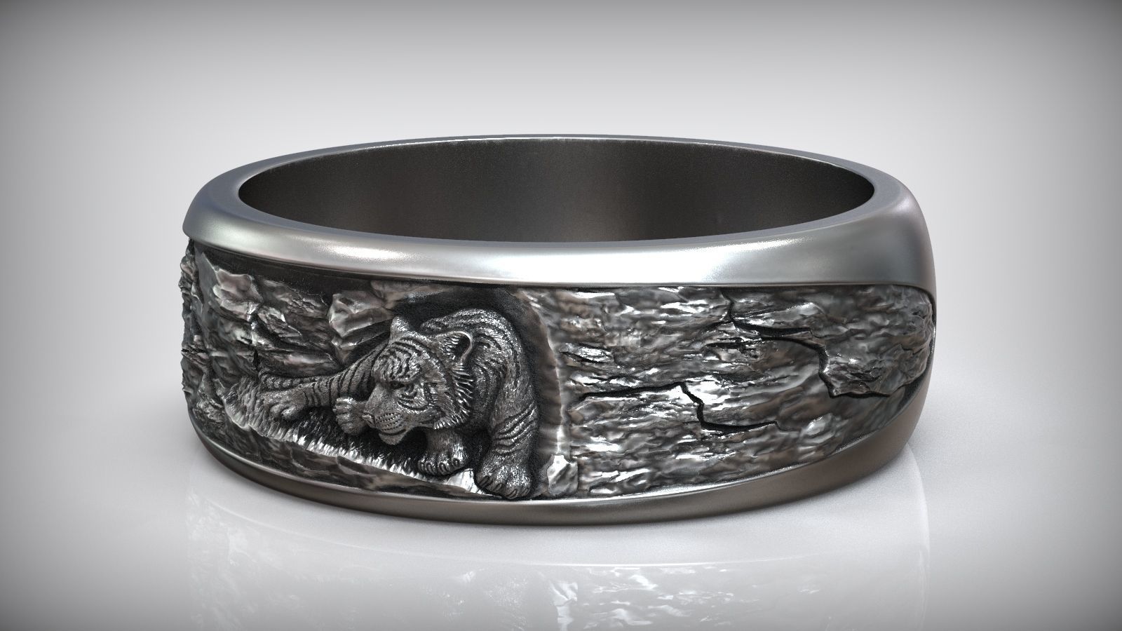 Tiger Ring Gold Rock Mountain Wedding Band DAZZLE DIME®