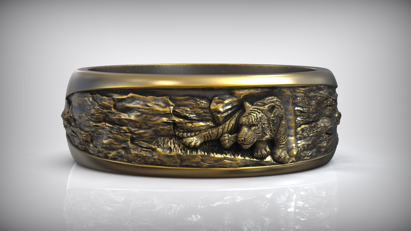 Tiger Ring Gold Rock Mountain Wedding Band DAZZLE DIME®