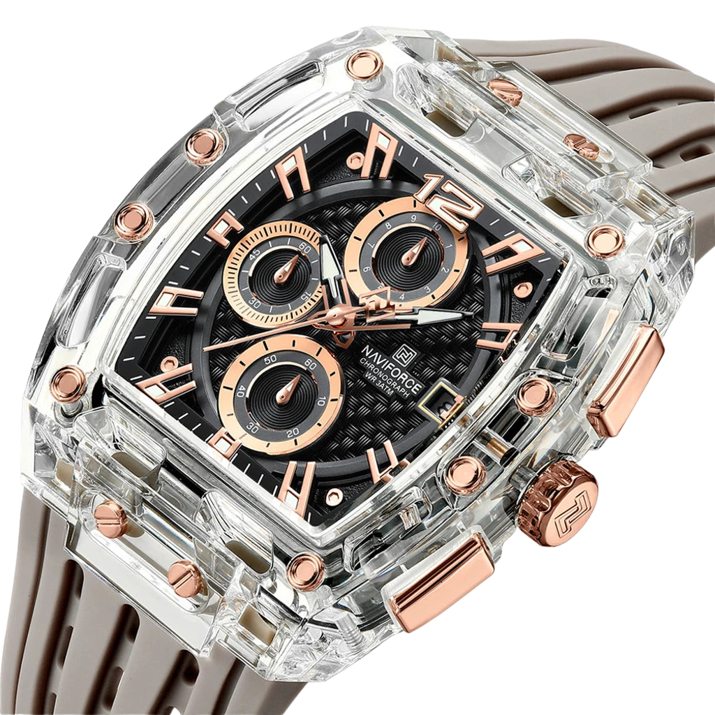 NAVIFORCE 2024/25 Edition Transparent Tonneau Quartz Watch for Men | Luxury Waterproof Sport Outdoor Watch NAVIFORCE