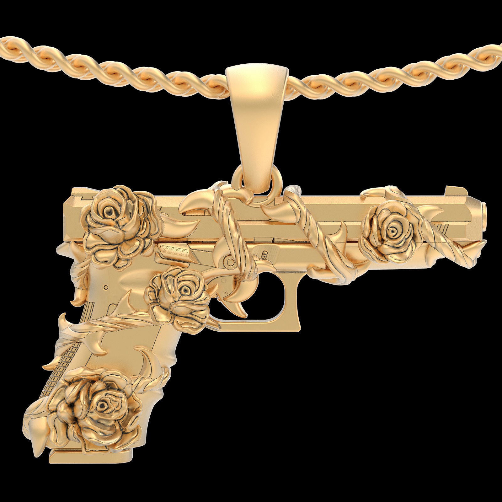 Gun Glock Flower Pendant