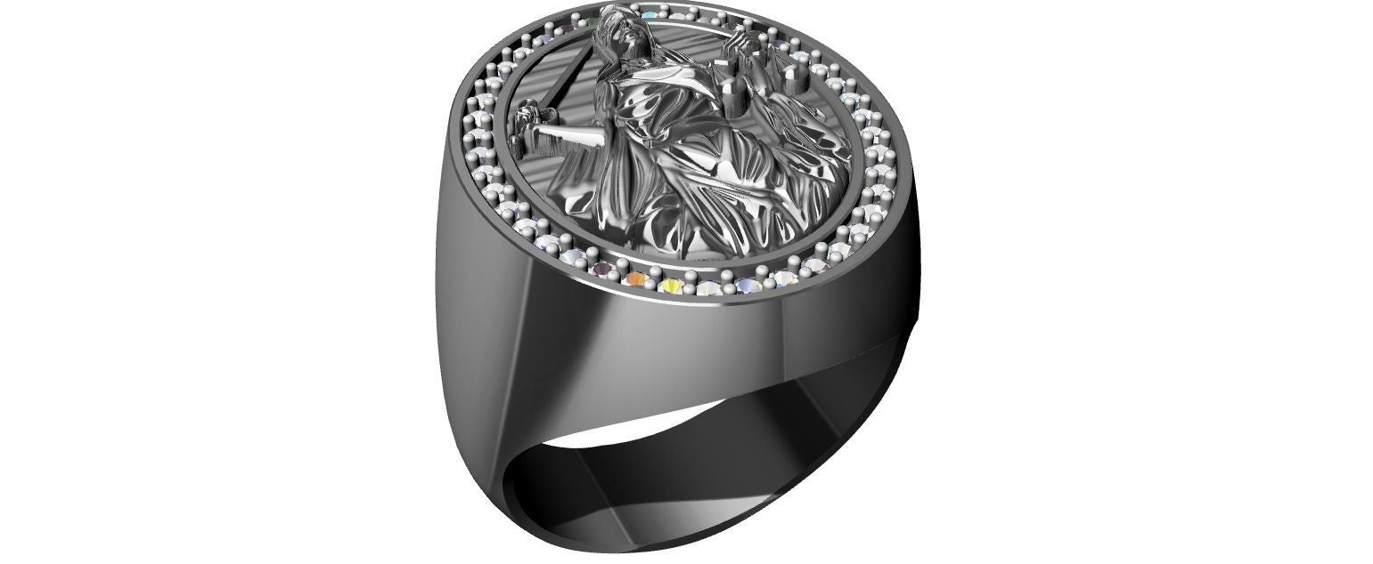 Gold Plated Lady of Justice Ring with Moissanite Gemstone