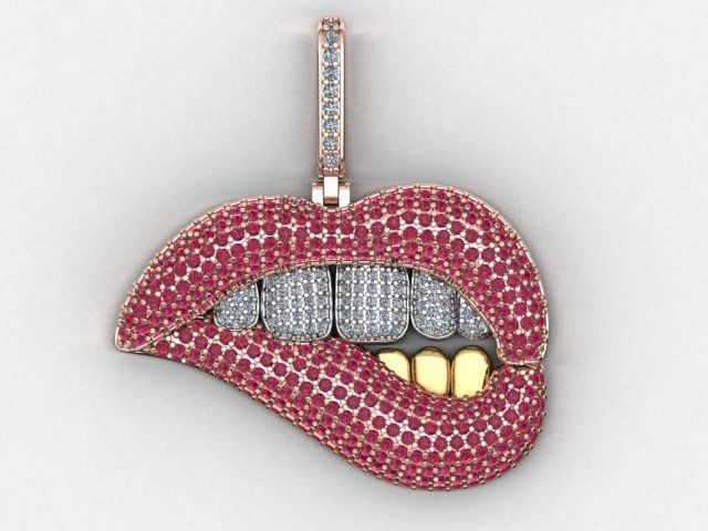 Dazzle Dime Elegant Lip Pendant with Chain 18K Gold Plated 925 Sterling Silver Base with Moissanite Stones DAZZLE DIME®