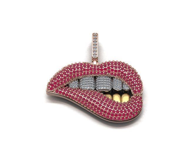 Dazzle Dime Elegant Lip Pendant with Chain 18K Gold Plated 925 Sterling Silver Base with Moissanite Stones DAZZLE DIME®
