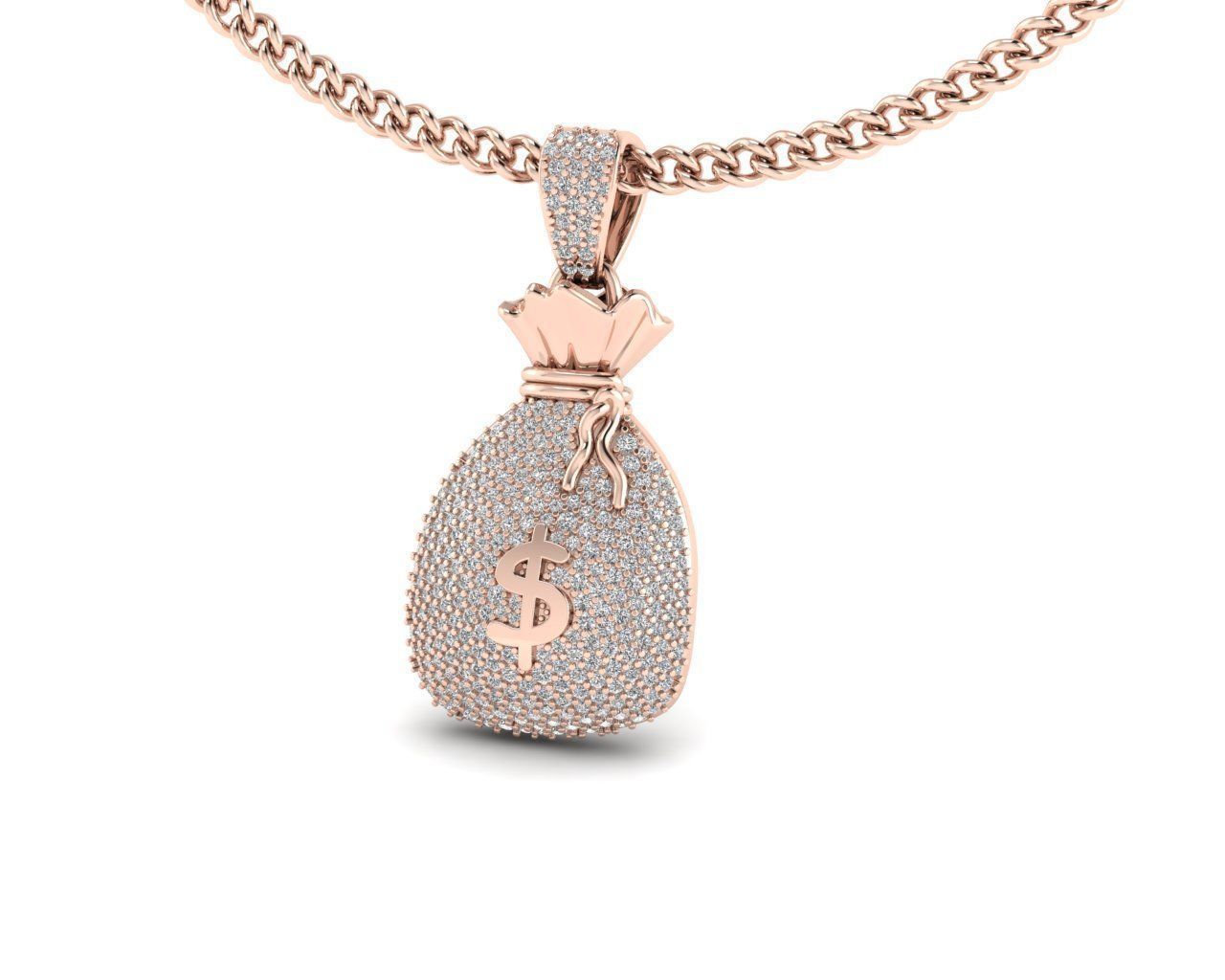 Dazzle Dime® Money Bag Pendant in 925 Sterling Silver with Lab-Grown Diamond Gems and Matching Chain Dazzle Dime®