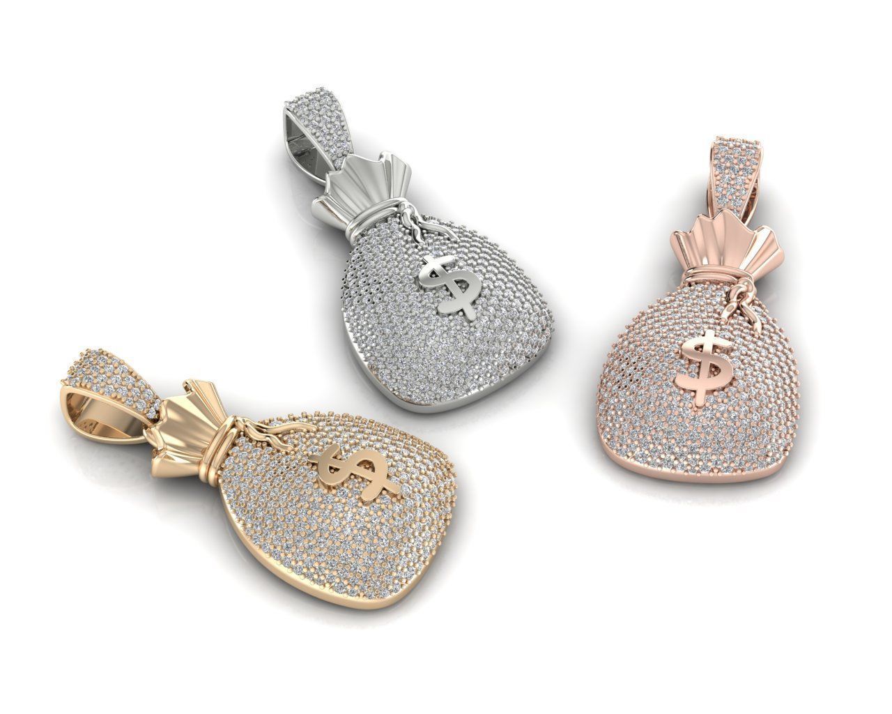 Dazzle Dime® Money Bag Pendant in 925 Sterling Silver with Lab-Grown Diamond Gems and Matching Chain Dazzle Dime®