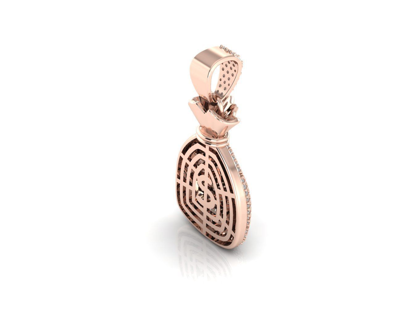 Dazzle Dime® Money Bag Pendant in 925 Sterling Silver with Lab-Grown Diamond Gems and Matching Chain Dazzle Dime®