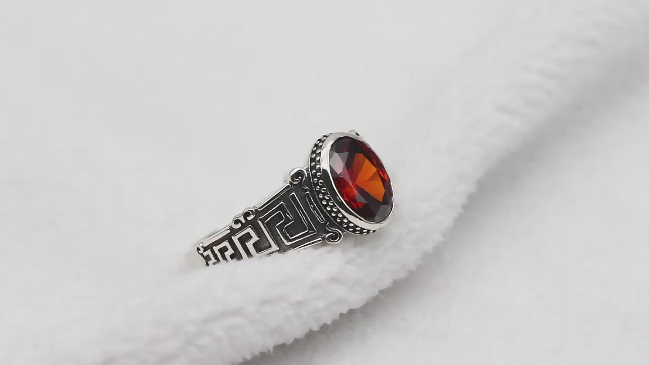 Dazzle Dime® 925 Sterling Silver Men's Ring | Red Cubic Zirconia Statement Ring
