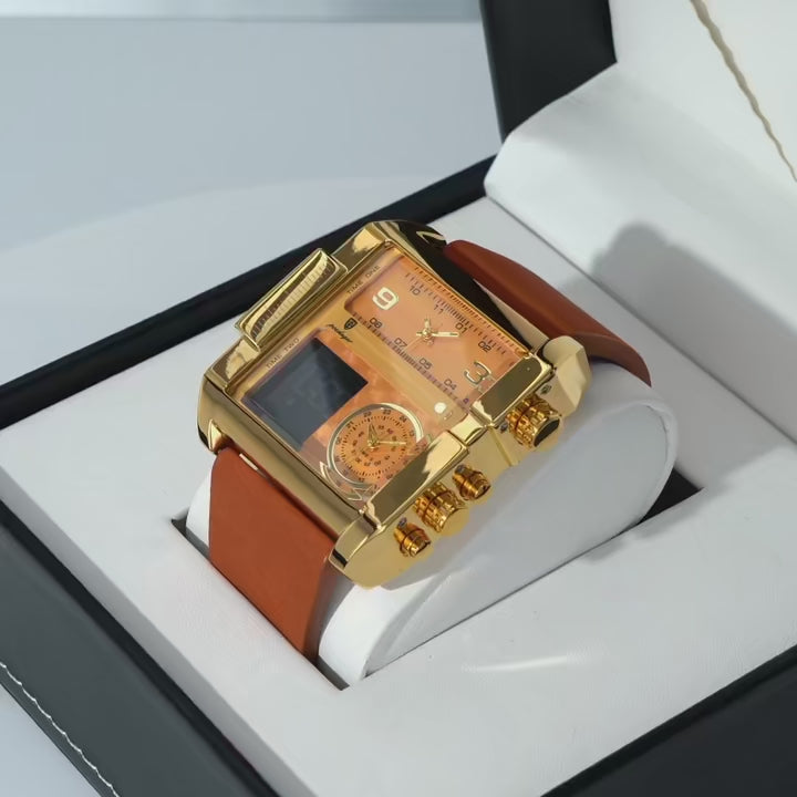 Luxury Men's Wristwatch Rectangle Waterproof Luminous Day Week Multifunction Digital Watch Quartz Reloj