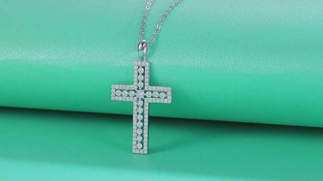 Dazzle Dime® D Color Moissanite Cross Necklace for Women – GRA Certified S925 Sterling Silver Jesus Pendant, 18K Gold Plated