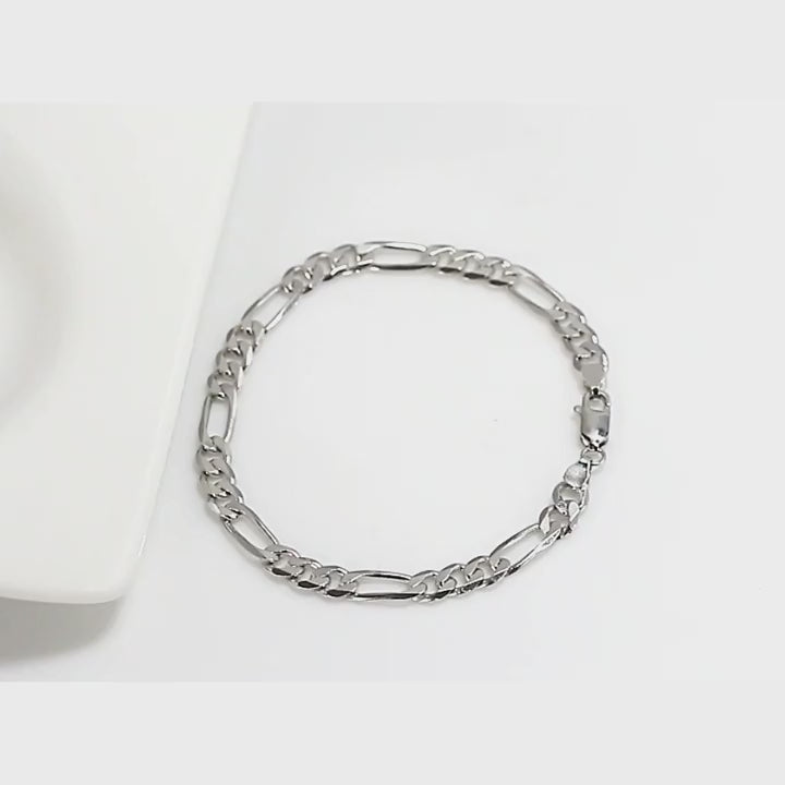 Italian 14K Gold-Plated 5mm Diamond-Cut Figaro Chain Bracelet | S925 Sterling Silver