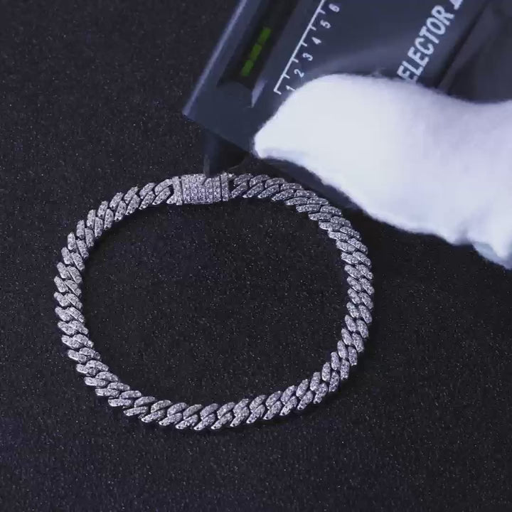Iced Out VVS Moissanite Cuban Link Bracelet - 925 Sterling Silver Multiple Row Options, 8mm-20mm Widths Unisex Hip Hop Jewelry
