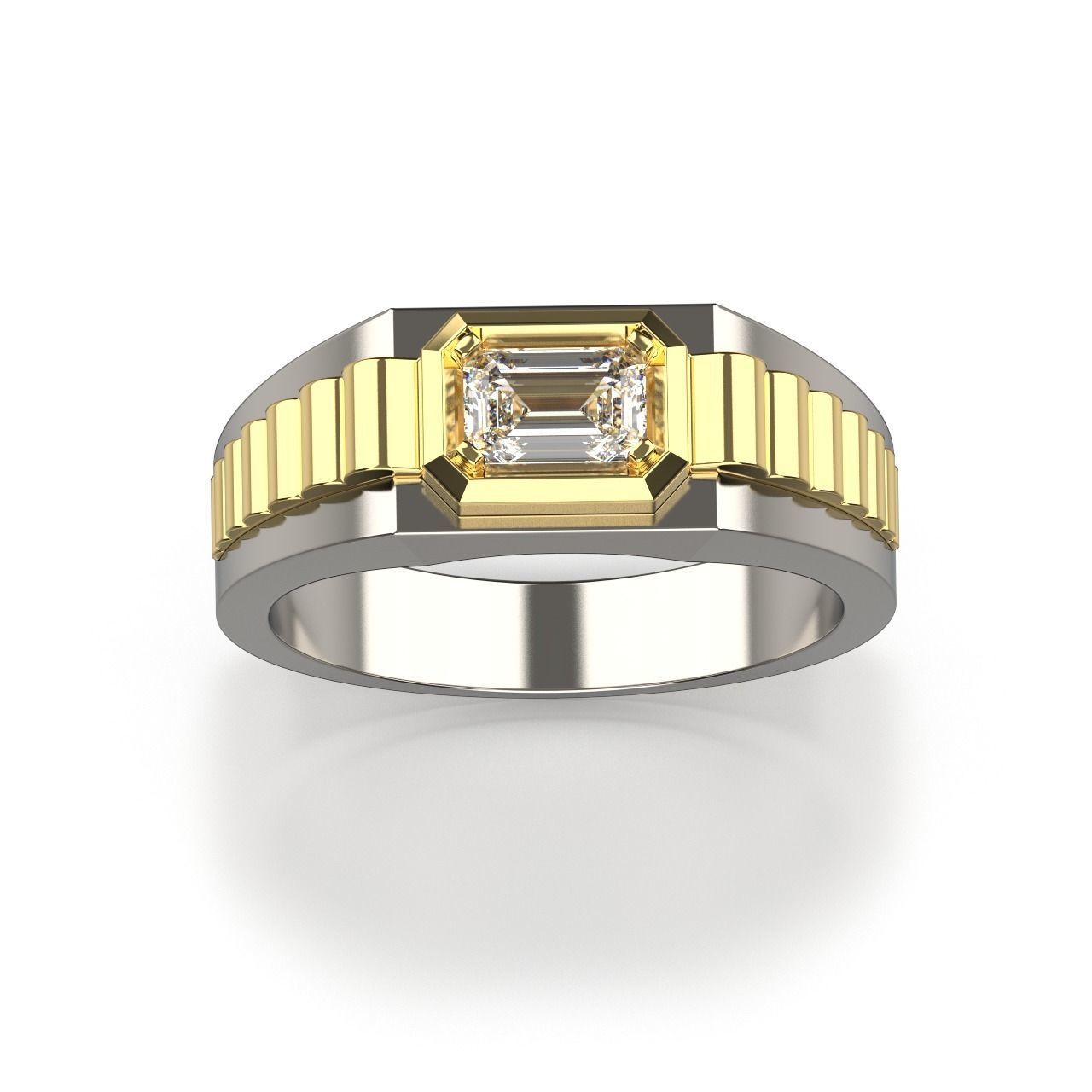 Dazzle Dime® Men's Luxury Ring in 925 Sterling Silver with Emerald-Cut Lab-Grown Emerald DAZZLE DIME®