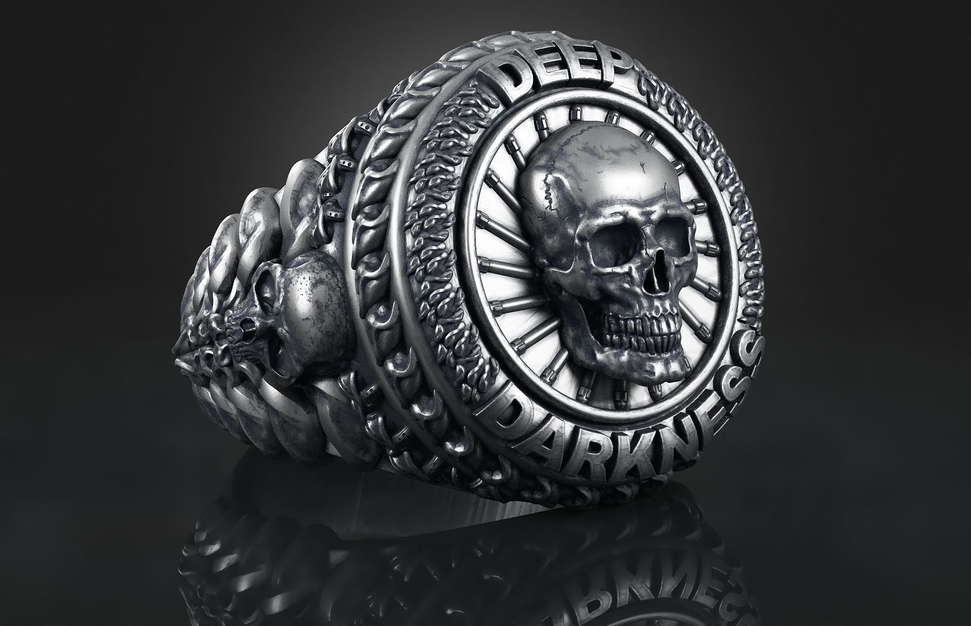 Dazzle Dime 925 Sterling Silver Base 18k Gold Plated Skull Biomechanical Ring Unleash the Dark Side DAZZLE DIME®