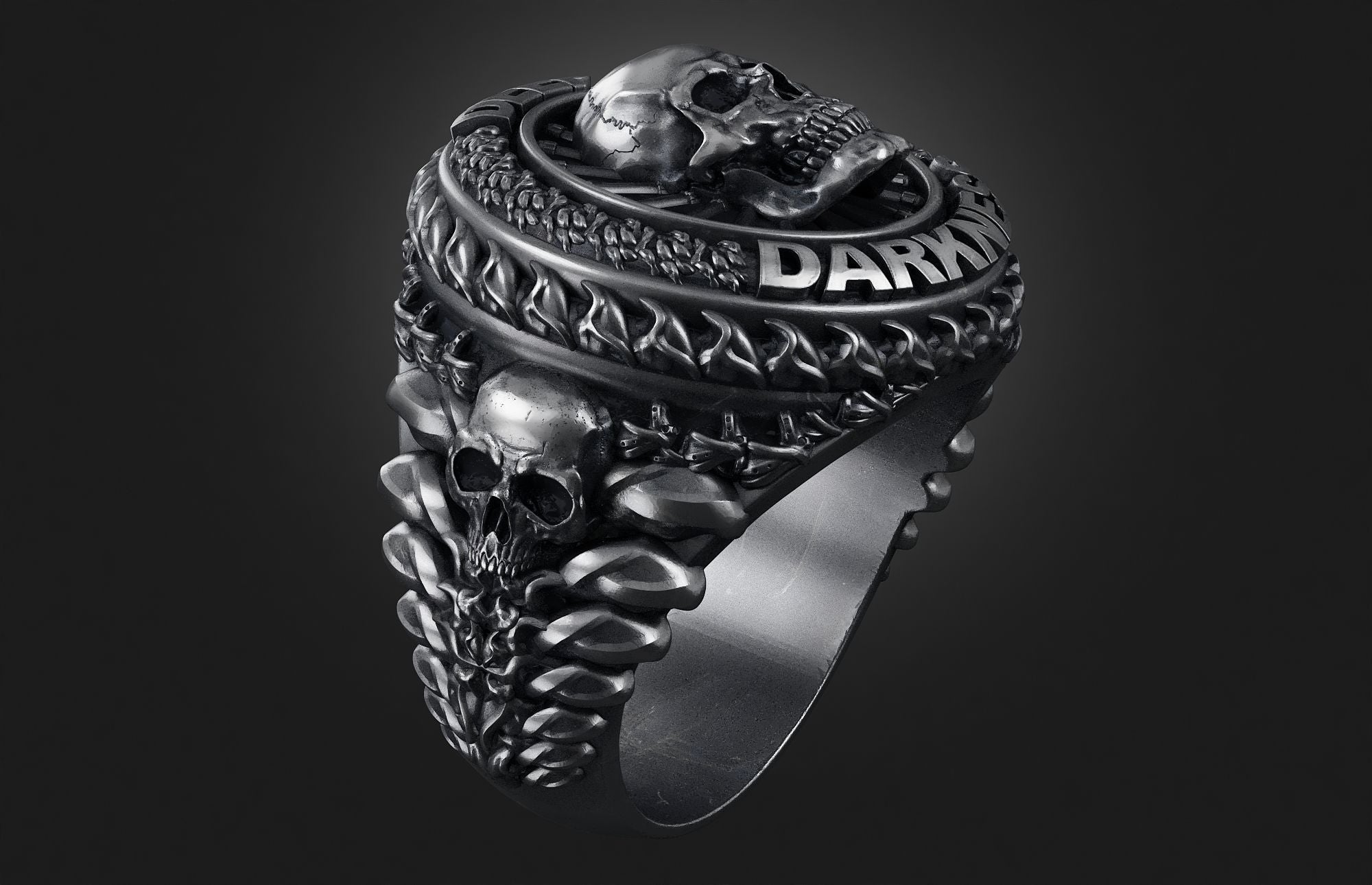 Dazzle Dime 925 Sterling Silver Base 18k Gold Plated Skull Biomechanical Ring Unleash the Dark Side DAZZLE DIME®