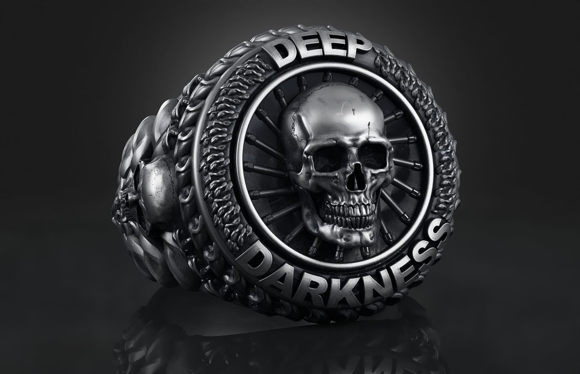 Dazzle Dime 925 Sterling Silver Base 18k Gold Plated Skull Biomechanical Ring Unleash the Dark Side DAZZLE DIME®
