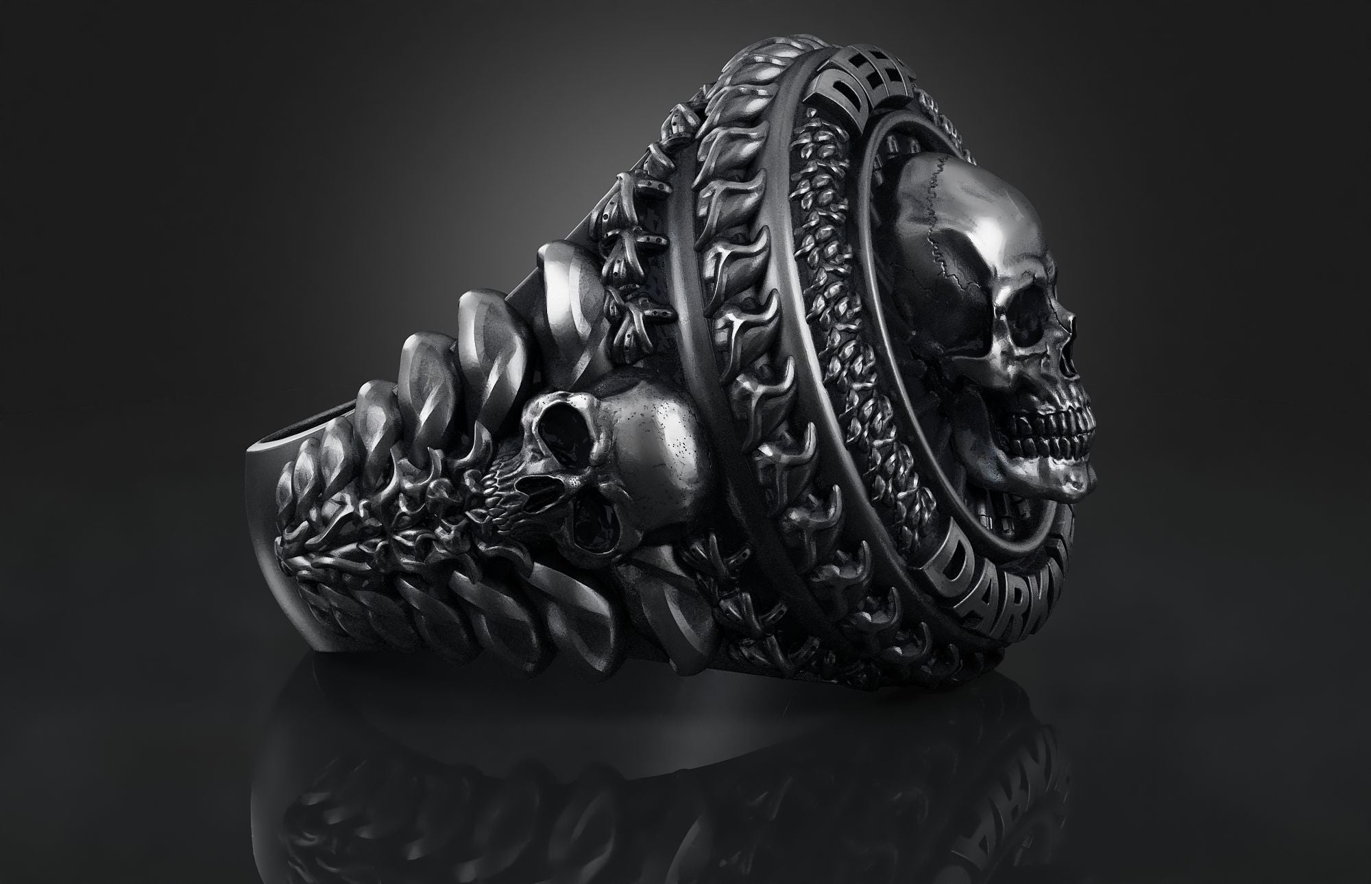 Dazzle Dime 925 Sterling Silver Base 18k Gold Plated Skull Biomechanical Ring Unleash the Dark Side DAZZLE DIME®