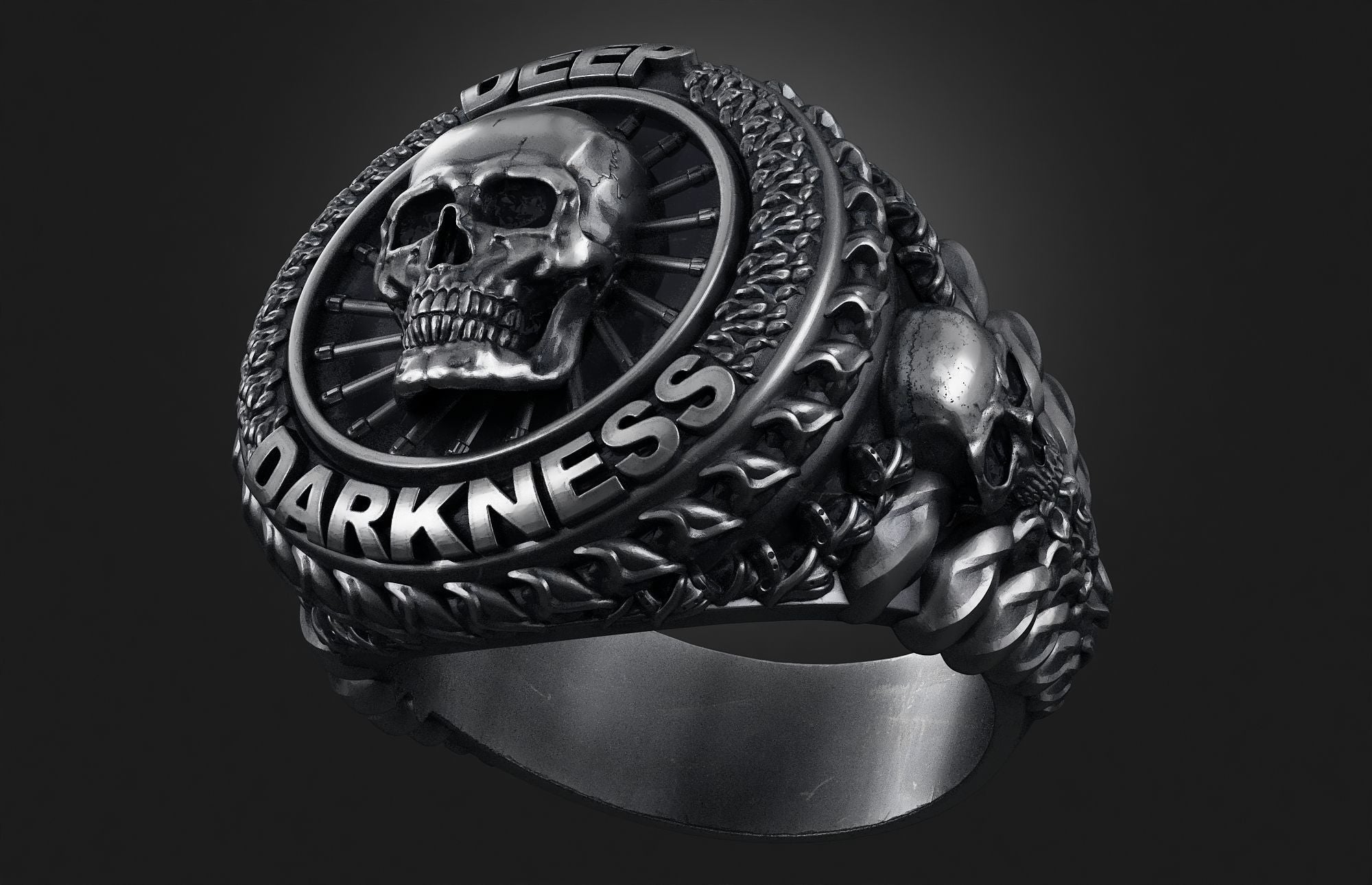 Dazzle Dime 925 Sterling Silver Base 18k Gold Plated Skull Biomechanical Ring Unleash the Dark Side DAZZLE DIME®