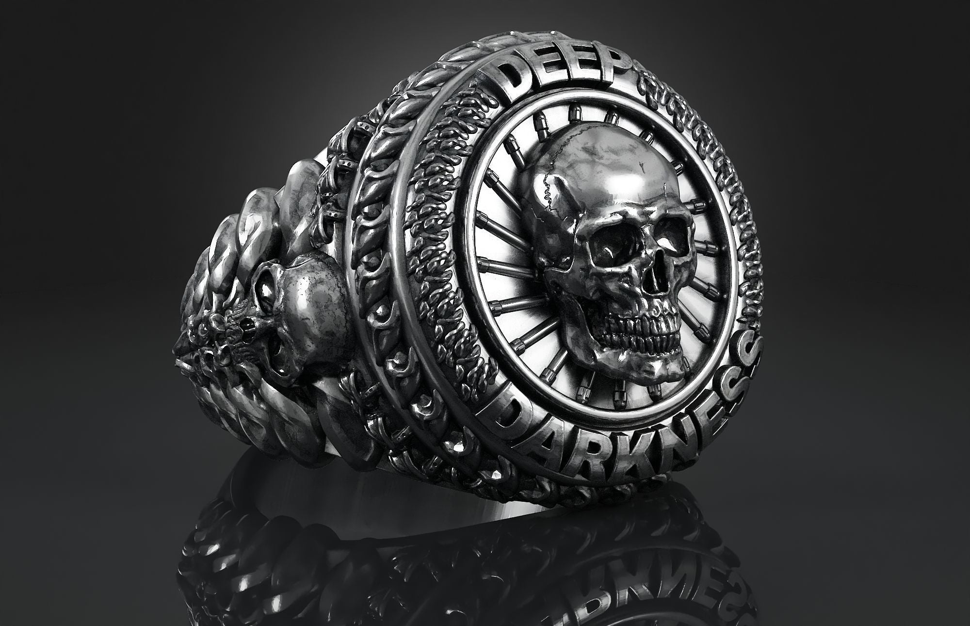 Dazzle Dime 925 Sterling Silver Base 18k Gold Plated Skull Biomechanical Ring Unleash the Dark Side DAZZLE DIME®