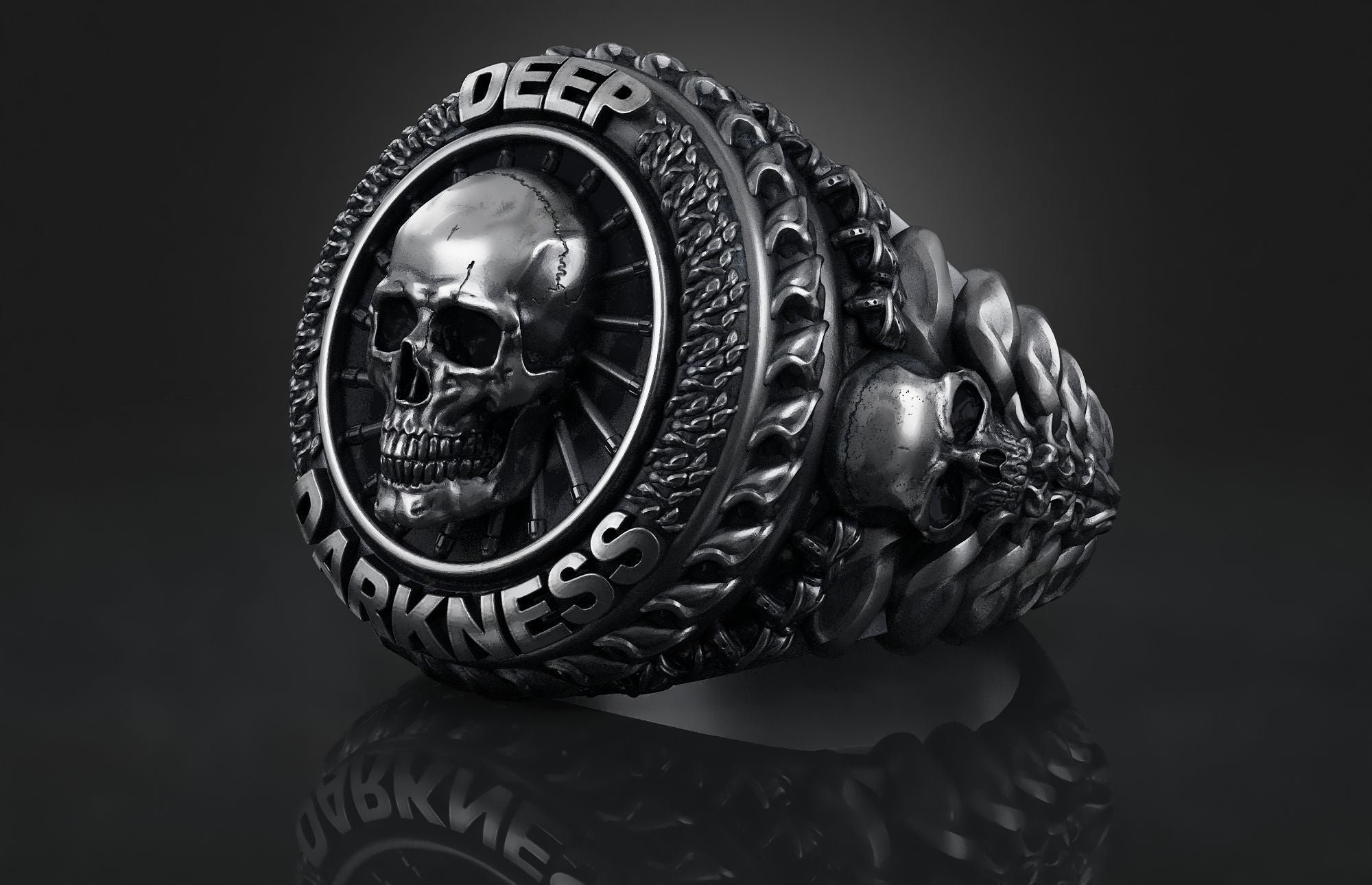Dazzle Dime 925 Sterling Silver Base 18k Gold Plated Skull Biomechanical Ring Unleash the Dark Side DAZZLE DIME®