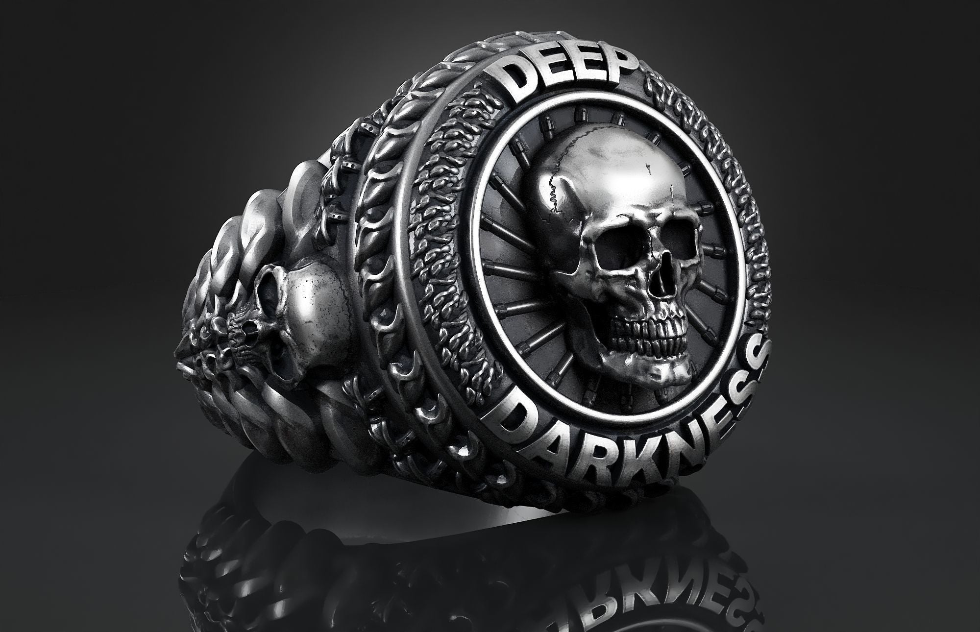 Dazzle Dime 925 Sterling Silver Base 18k Gold Plated Skull Biomechanical Ring Unleash the Dark Side DAZZLE DIME®