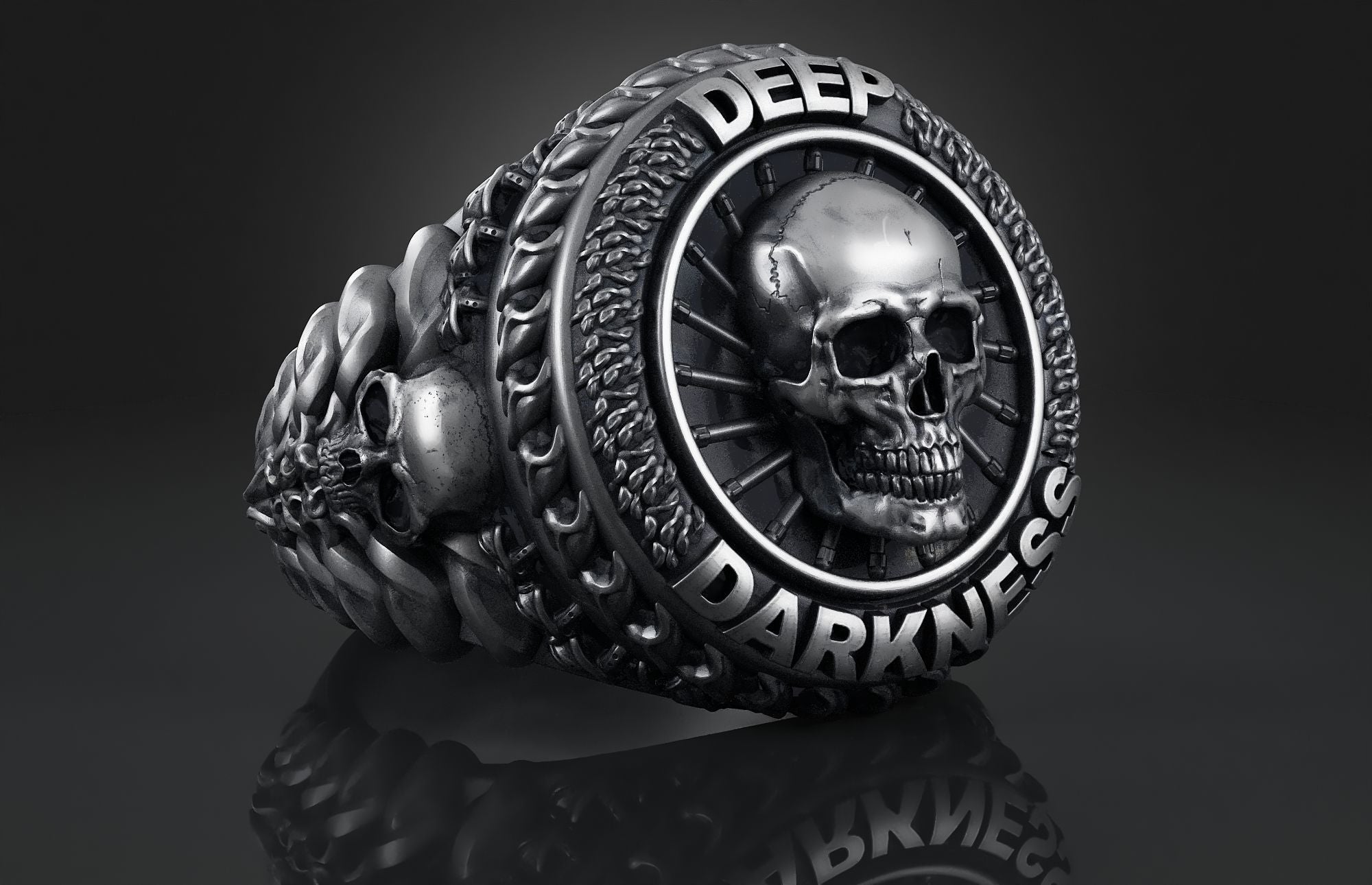 Dazzle Dime 925 Sterling Silver Base 18k Gold Plated Skull Biomechanical Ring Unleash the Dark Side DAZZLE DIME®