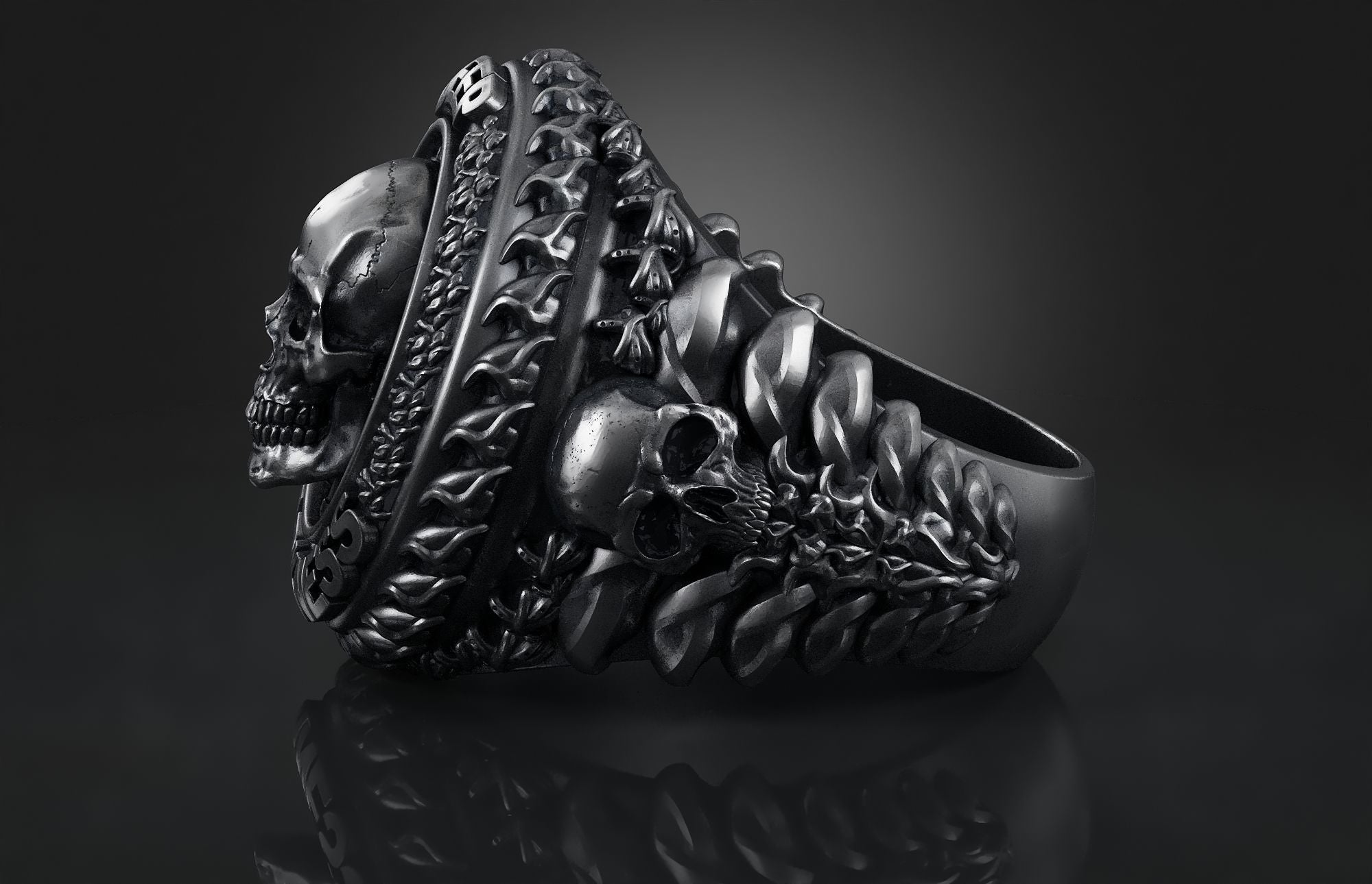 Dazzle Dime 925 Sterling Silver Base 18k Gold Plated Skull Biomechanical Ring Unleash the Dark Side DAZZLE DIME®