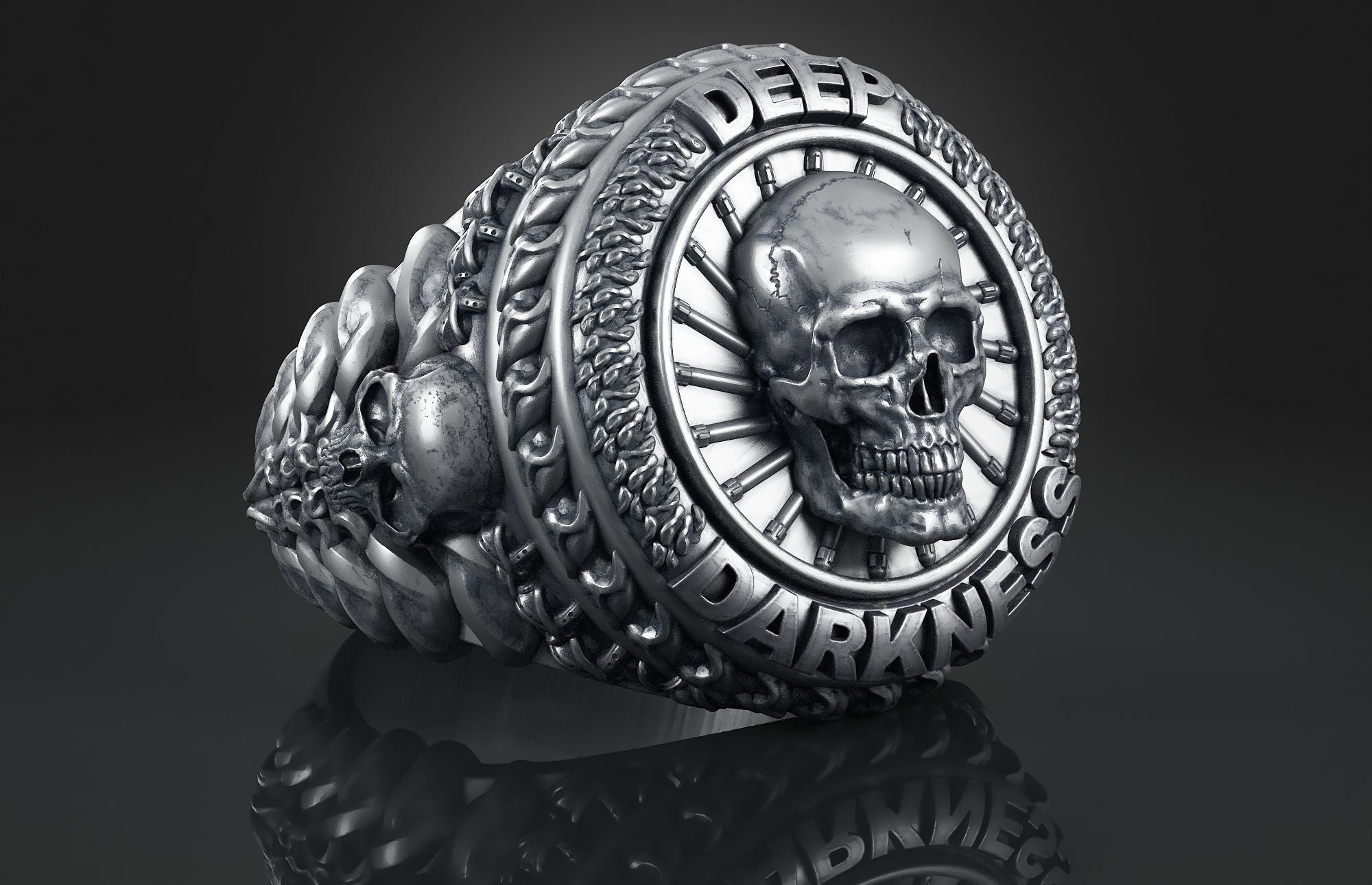 Dazzle Dime 925 Sterling Silver Base 18k Gold Plated Skull Biomechanical Ring Unleash the Dark Side DAZZLE DIME®