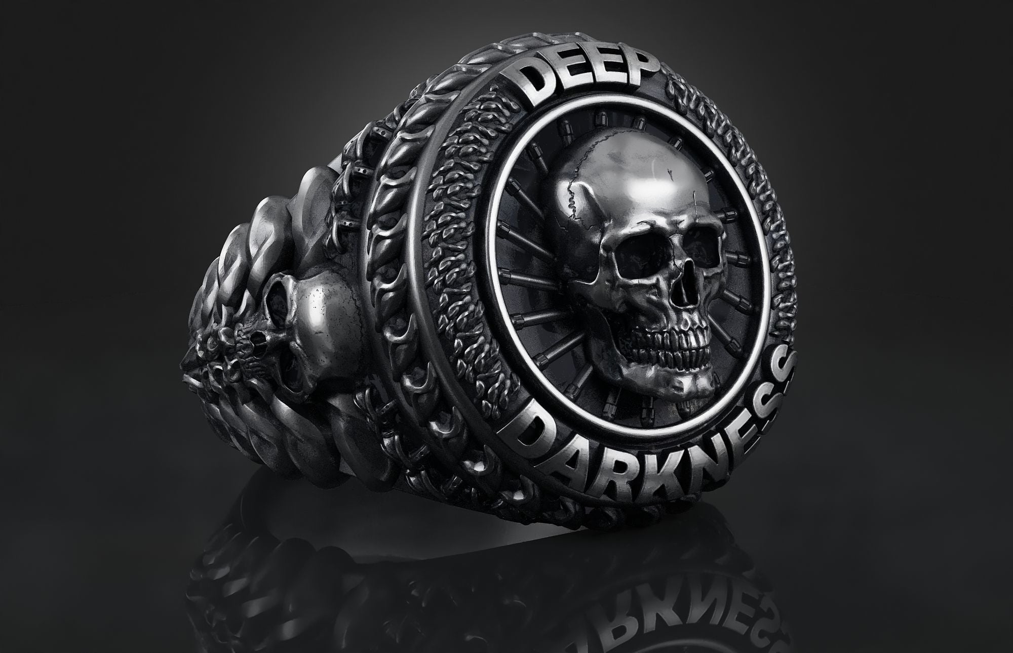 Dazzle Dime 925 Sterling Silver Base 18k Gold Plated Skull Biomechanical Ring Unleash the Dark Side DAZZLE DIME®