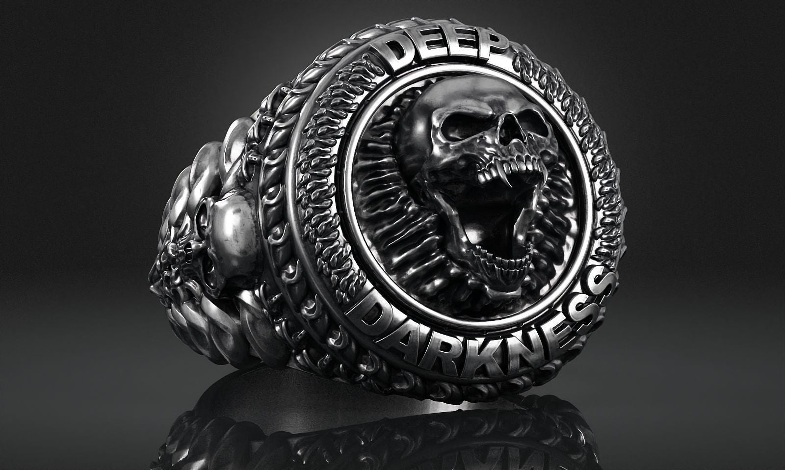 Dazzle Dime 925 Sterling Silver Base 18k Gold Plated Skull Biomechanical Ring The Evolution of Darkness DAZZLE DIME®