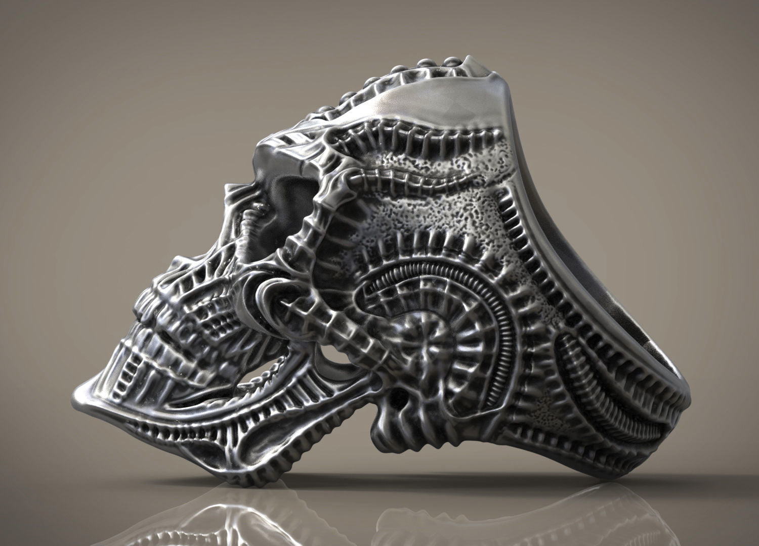 Dazzle Dime 925 Sterling Silver Base 18k Gold Plated Skull Biomechanical Ring Unleash the Dark Side DAZZLE DIME®