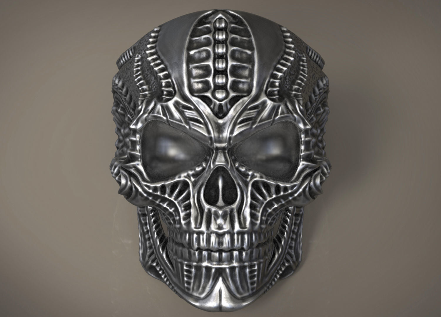 Dazzle Dime 925 Sterling Silver Base 18k Gold Plated Skull Biomechanical Ring Unleash the Dark Side DAZZLE DIME®