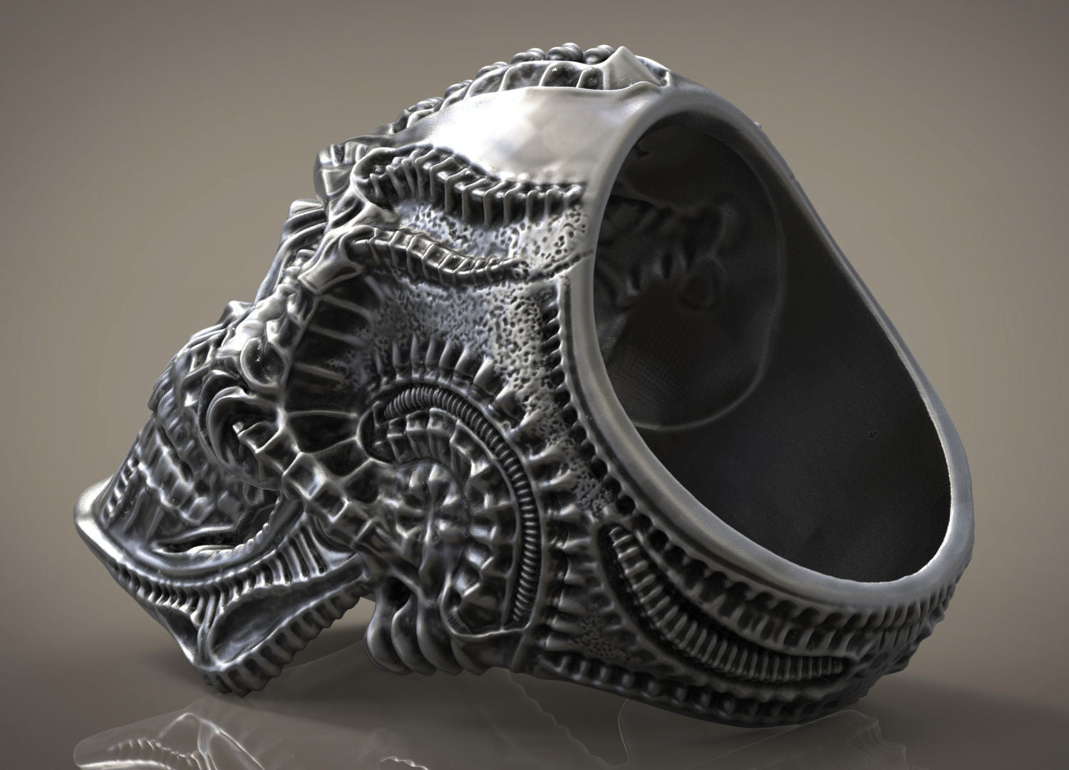 Dazzle Dime 925 Sterling Silver Base 18k Gold Plated Skull Biomechanical Ring Unleash the Dark Side DAZZLE DIME®