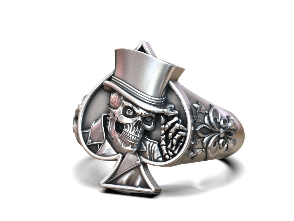 Dazzle Dime 925 Sterling Silver Base 18k Gold Plated Skull Playing Card Spades Hat Ring DAZZLE DIME®