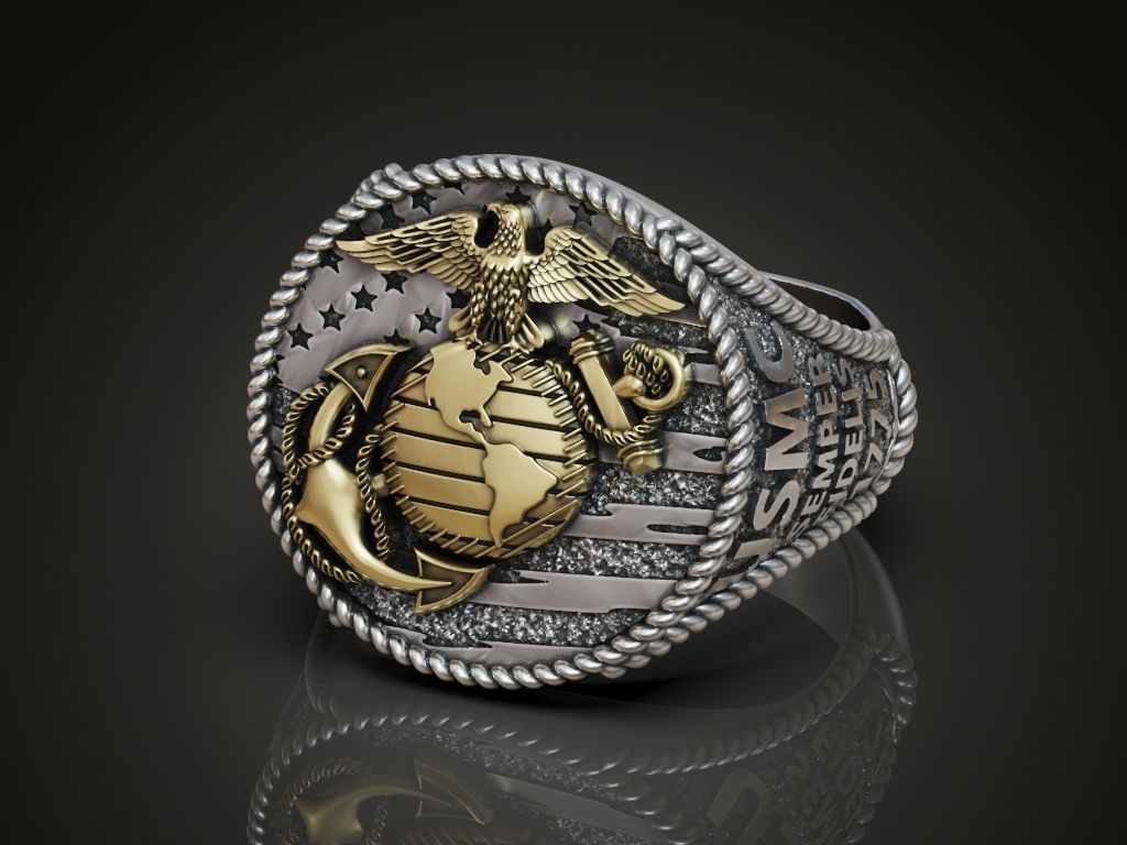 Dazzle Dime 925 Sterling Silver Base 18k Gold Plated United States Marine Corps Ring A Bold Tribute to Honor, Courage, and Commitment - Dazzle Dime