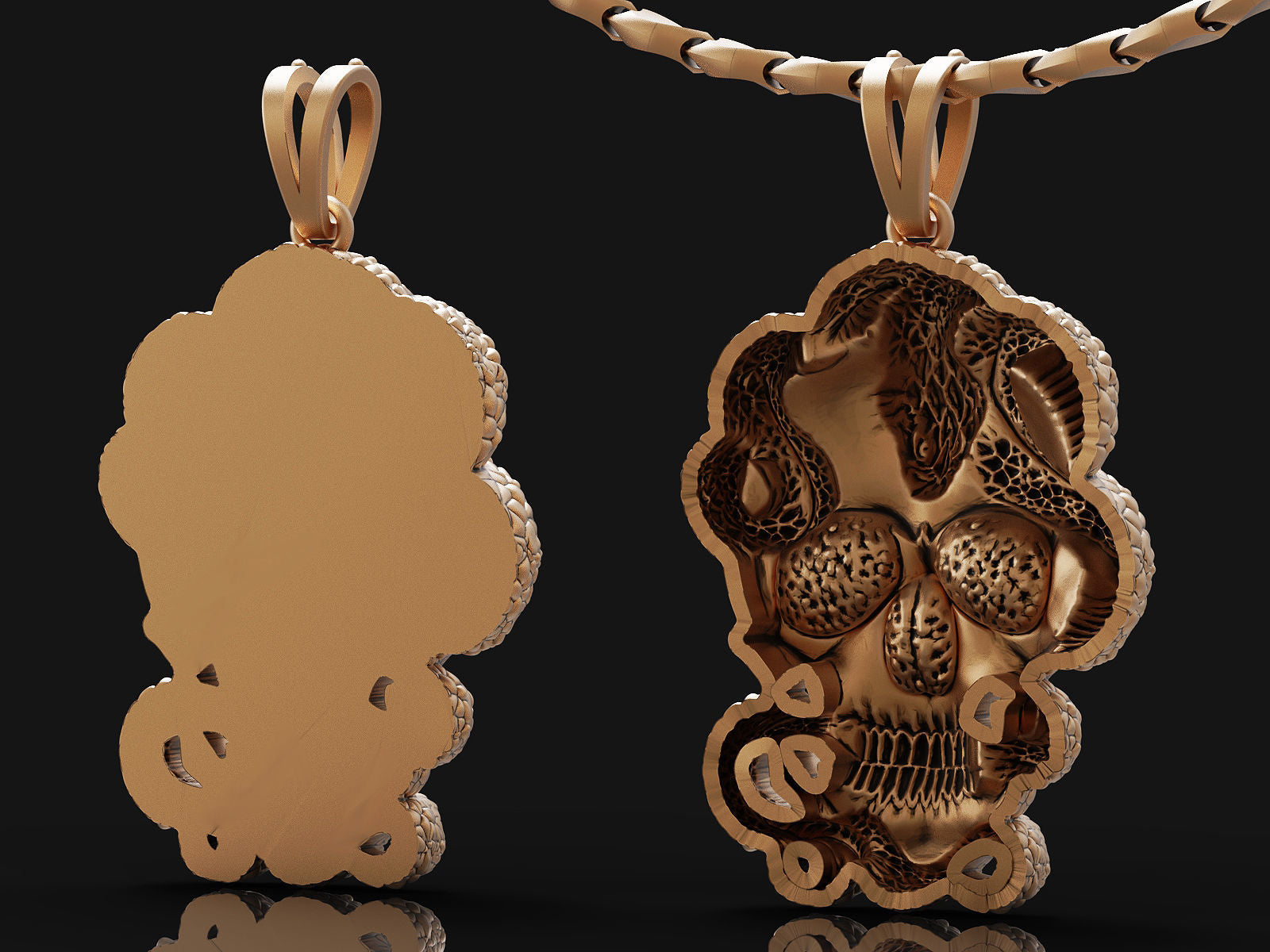 Dazzle Dime 925 Sterling Silver Base 18k Gold Plated Skull and Snake Pendant 18k White and Yellow Gold Cladding with Sterling Silver Base - Dazzle Dime