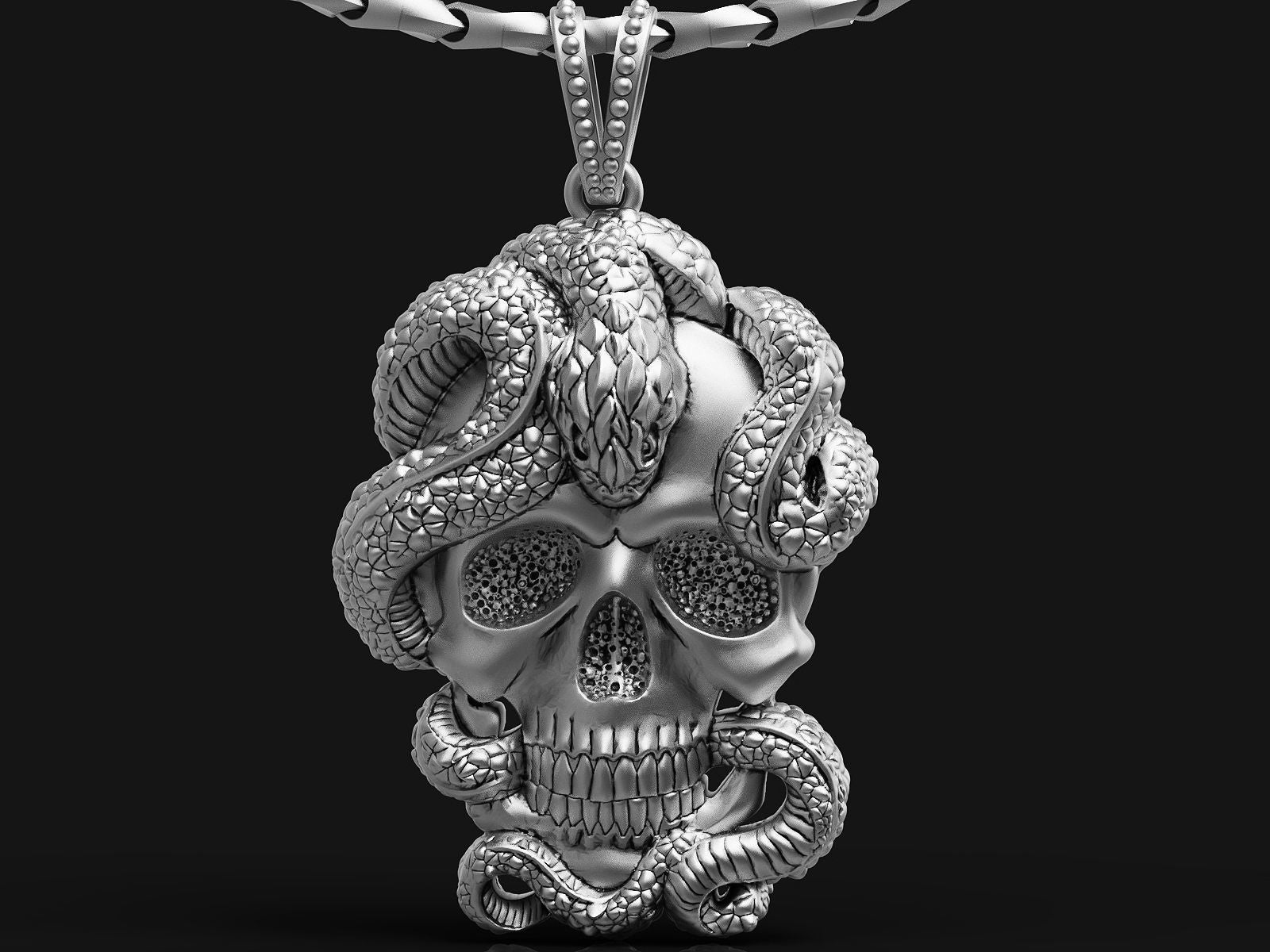 Dazzle Dime 925 Sterling Silver Base 18k Gold Plated Skull and Snake Pendant 18k White and Yellow Gold Cladding with Sterling Silver Base - Dazzle Dime