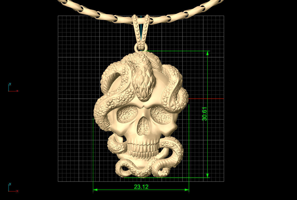 Dazzle Dime 925 Sterling Silver Base 18k Gold Plated Skull and Snake Pendant 18k White and Yellow Gold Cladding with Sterling Silver Base - Dazzle Dime