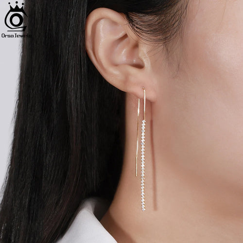 925 Silver Minimalism Dangle Long Chains Earrings for Women Vintage Cubic Zircon Drop Earings Jewelry Gifts SE111